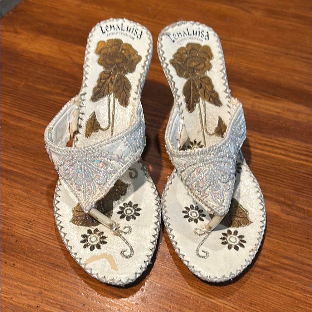 Vintage Lena Luisa White Embroidered Women's Sandals